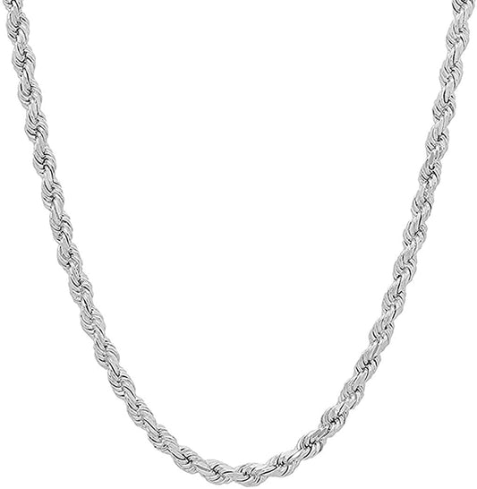 Savlano 925 Sterling Silver 4mm 18 Inches Solid Italian Rope Diamond Cut Twist Link Chain Necklace with Gift Box for Men & Women - Made in Italy 22.5 Grams
